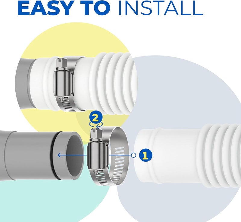 ANTOBLE Pool Hose for Intex 1.25" Diameter Above Ground Pool Pump Hoses Replacement Accessory 59" Long 1-1/4 Swimming Pool Filter Pump Hoses 607 637 With 4 Metal Clamps, 2 Pack - Image 4